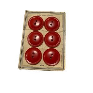 Vintage Red Button Set Lot 6 1 1/8” Round Plastic? On Card New Old Stock